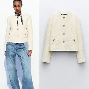 NWT ZARA SHORT TEXTURED JACKET ECRU